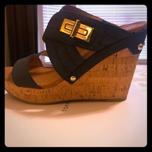 Navy Cork Wedge Sandal